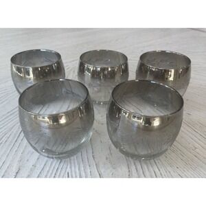 Vtg Set 5 MCM Dorothy Thorpe Roly Poly Glasses Silver Fade Raised Glitter Floral